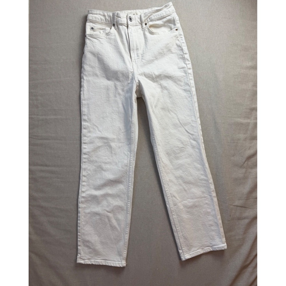 H&M White High Waist Straight Leg Jeans Size 6 EU 38 Cotton Denim Minimalist